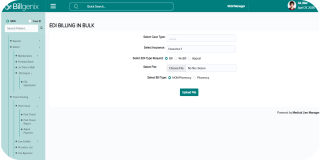Billgenix application screen 1