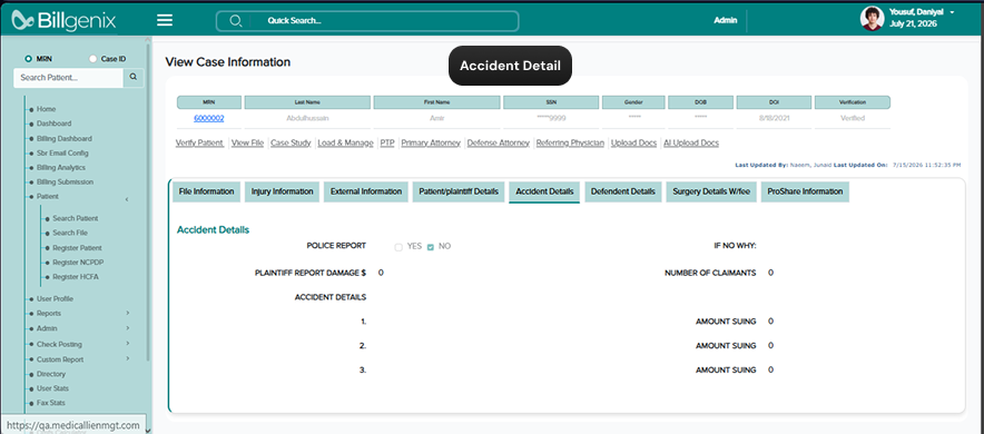 Billgenix claim form screen